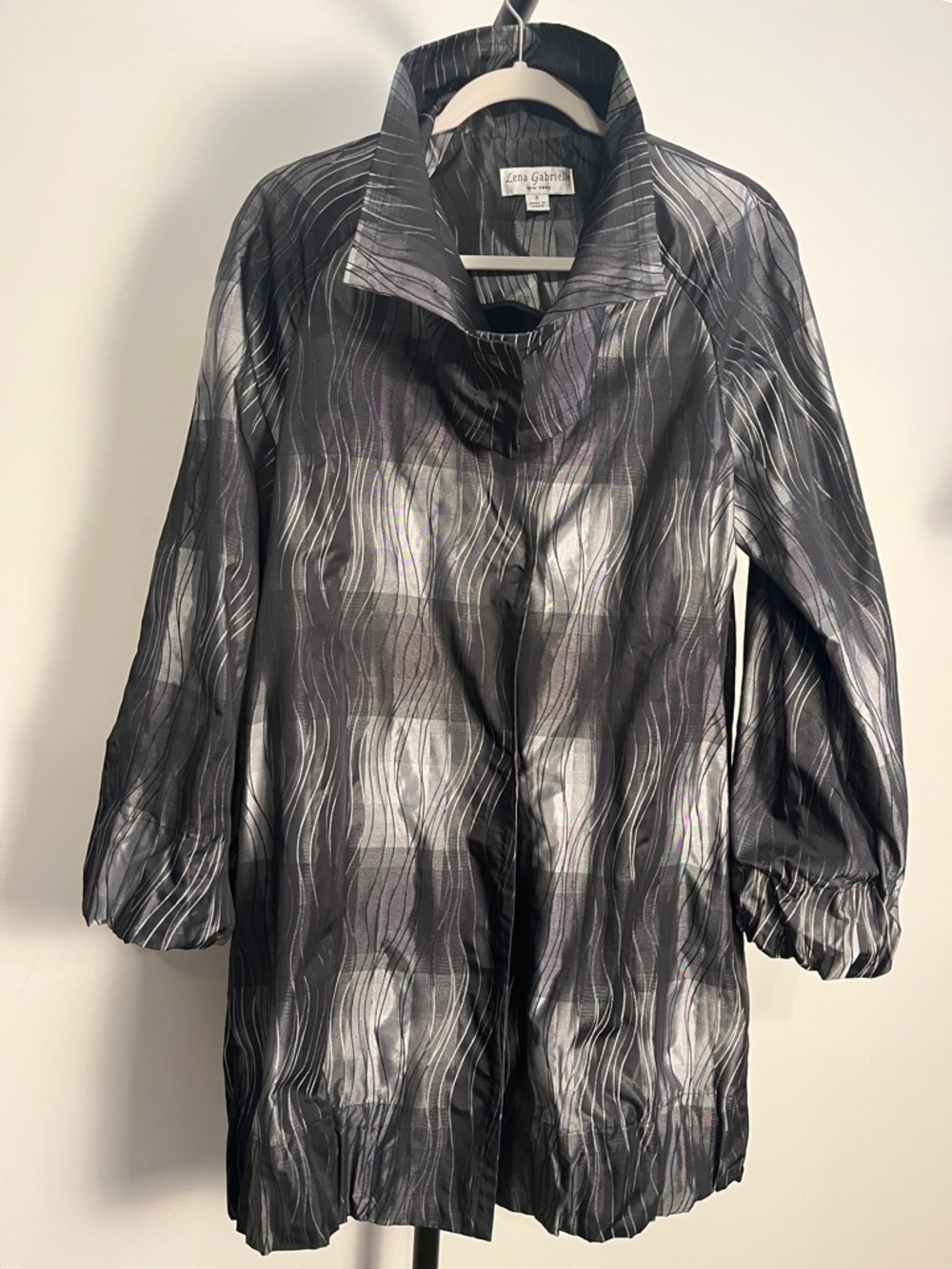 Lena Gabriel Metallic Wave Tunic Blazer Jacket Black & Silver‎ Pockets Small